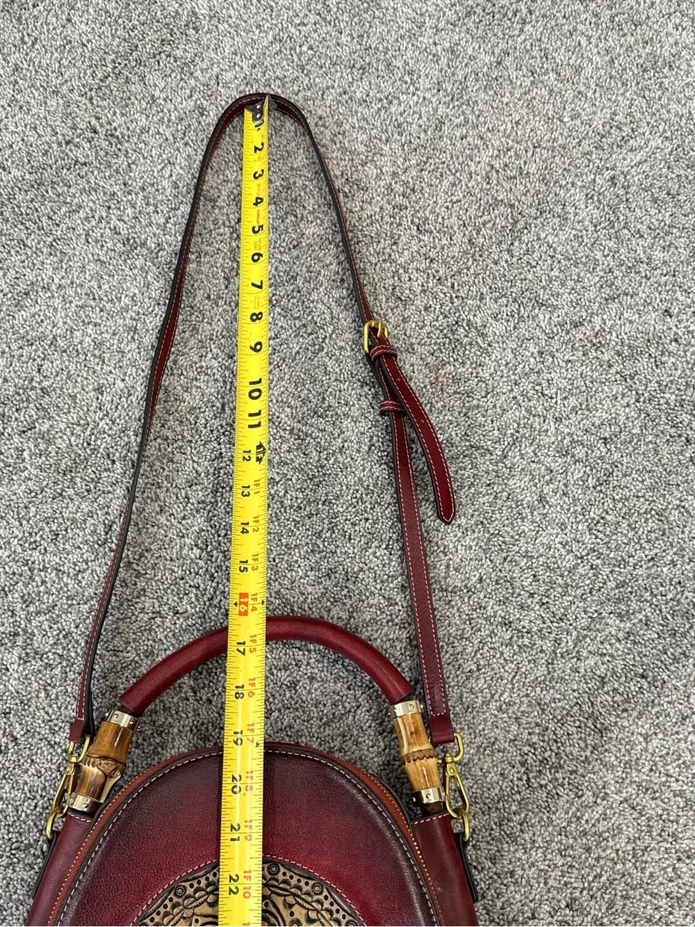 Red Genuine Leather Retro Top Handle Structured Crossbody Stachel Bag Zip Close